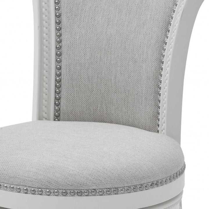 39" Light Gray And White Fabric Swivel Counter Height Bar Chair Image 6