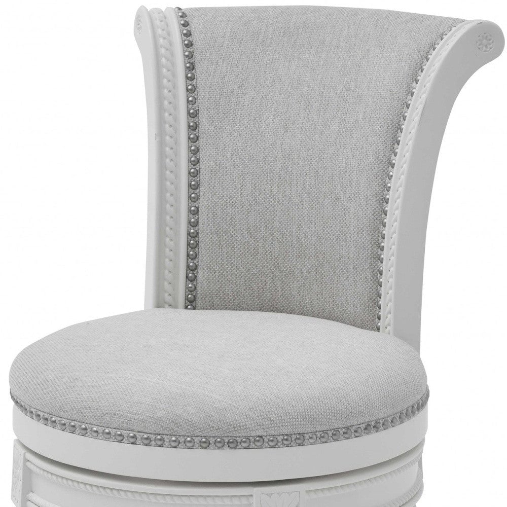 39" Light Gray And White Fabric Swivel Counter Height Bar Chair Image 7