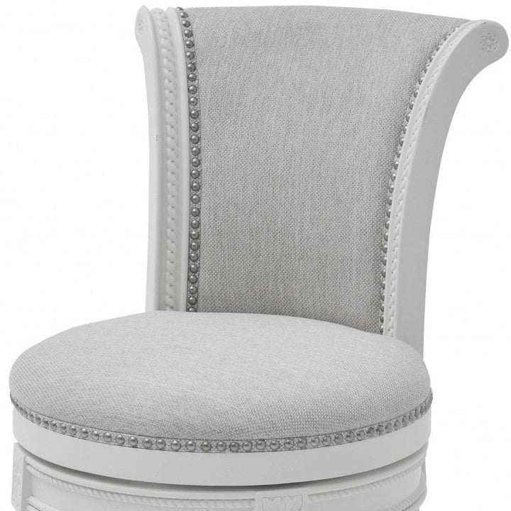 39" Light Gray And White Fabric Swivel Counter Height Bar Chair Image 7