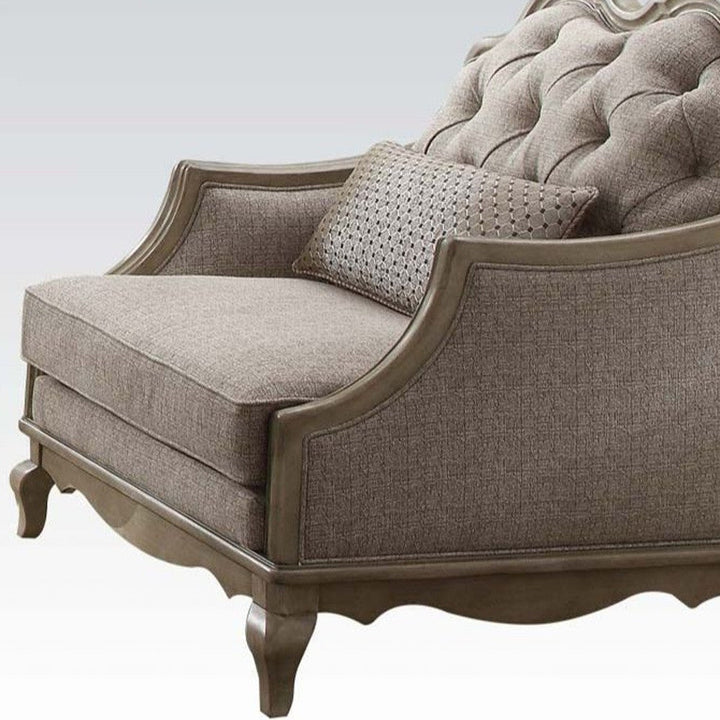 38" Beige Fabric And Black Tufted Arm Chair Image 1