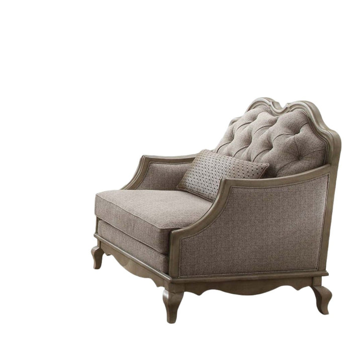 38" Beige Fabric And Black Tufted Arm Chair Image 2