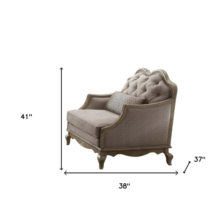 38" Beige Fabric And Black Tufted Arm Chair Image 4