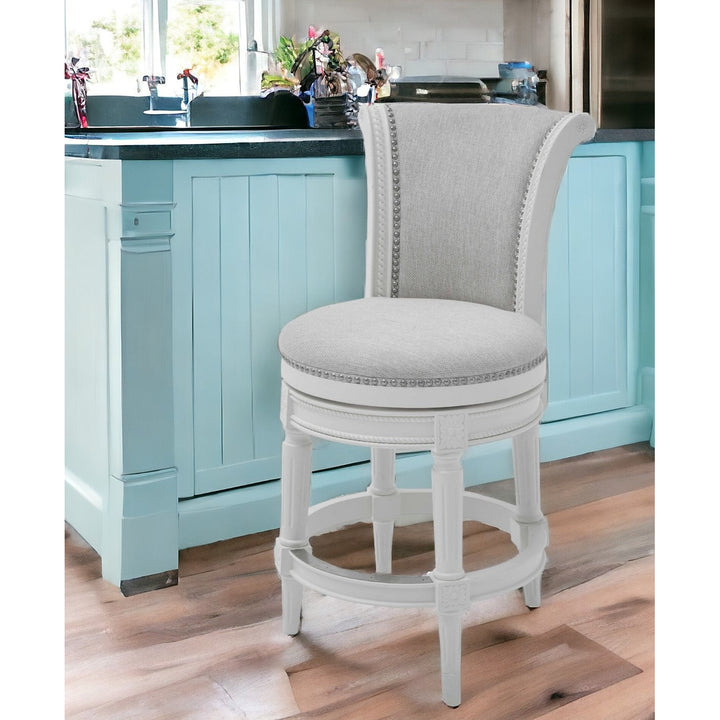 39" Light Gray And White Fabric Swivel Counter Height Bar Chair Image 8