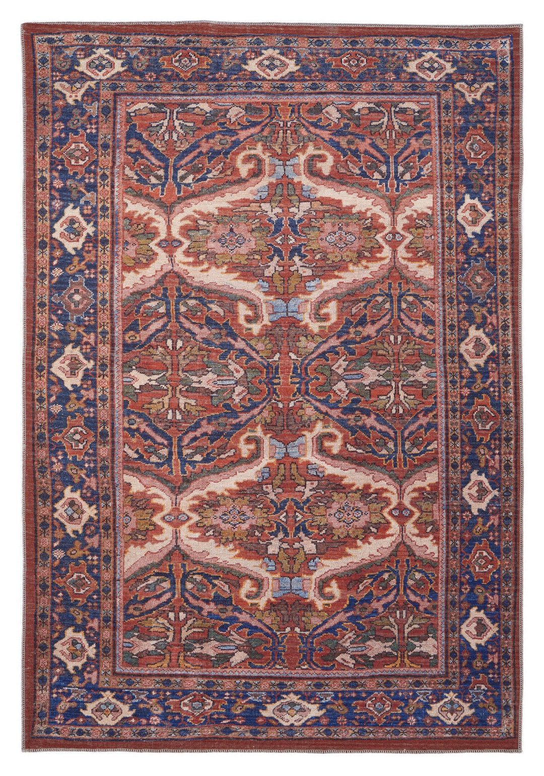 4 X 6 Red Tan And Blue Floral Power Loom Area Rug Image 1