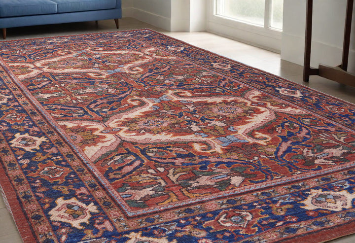 4 X 6 Red Tan And Blue Floral Power Loom Area Rug Image 3