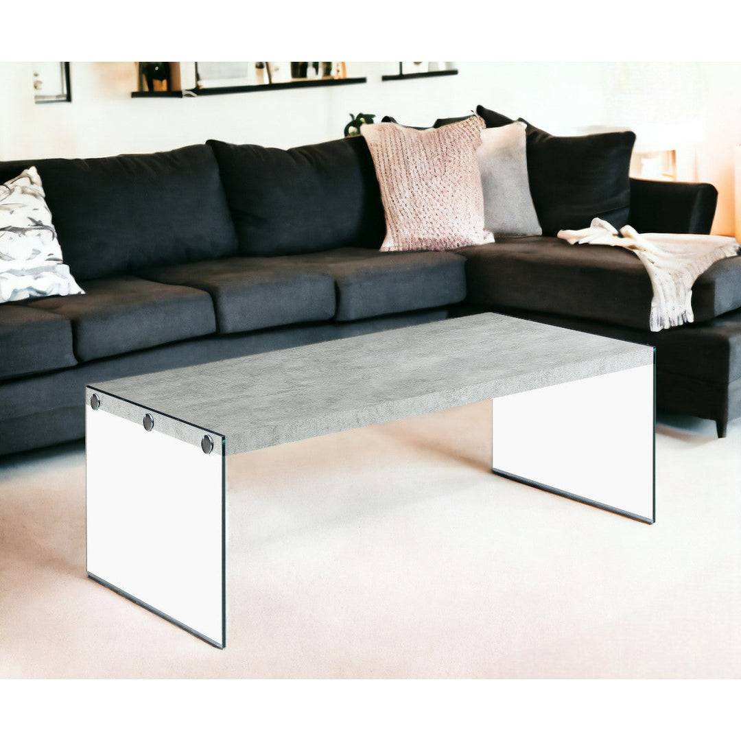 44" Gray And Clear Glass Coffee Table Image 5