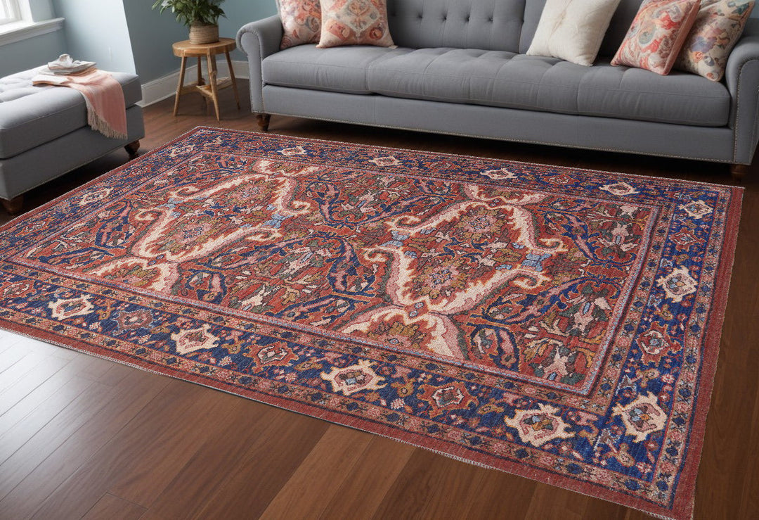 4 X 6 Red Tan And Blue Floral Power Loom Area Rug Image 1