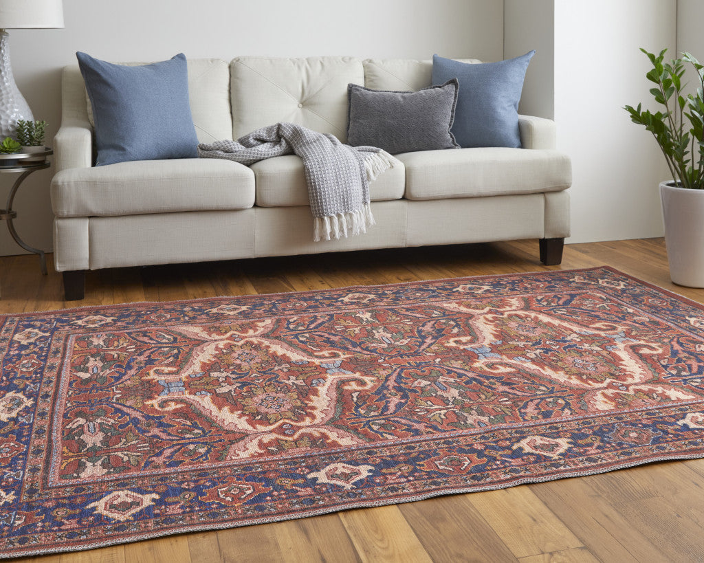 4 X 6 Red Tan And Blue Floral Power Loom Area Rug Image 5