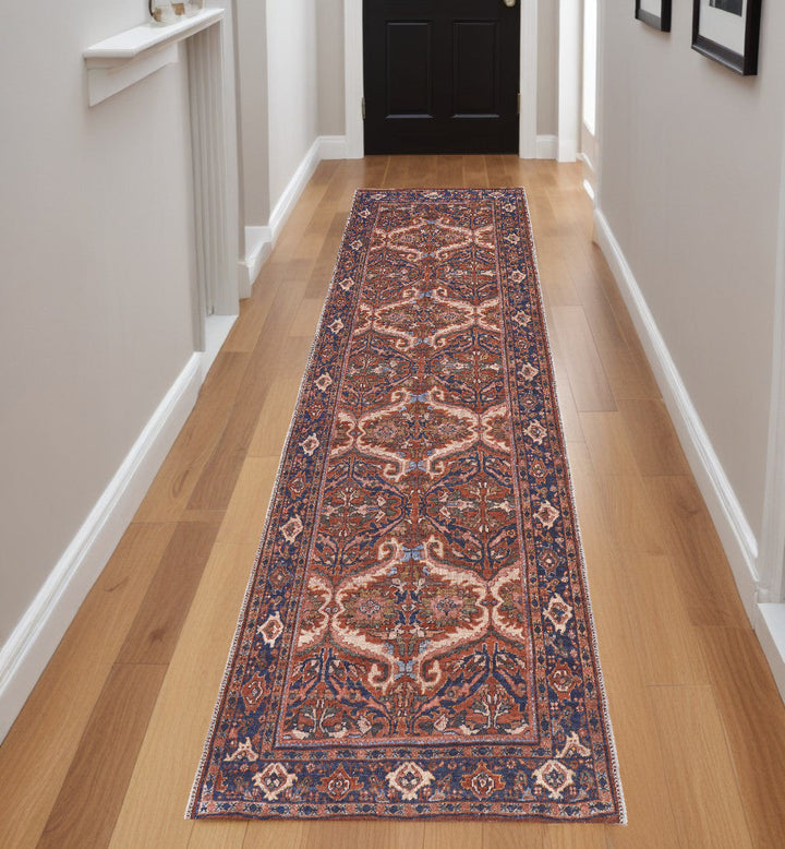 4 X 6 Red Tan And Blue Floral Power Loom Area Rug Image 6