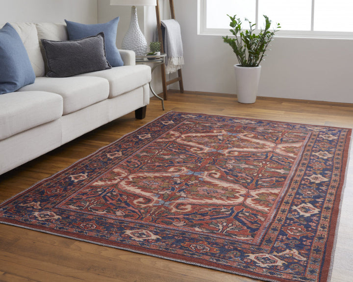 4 X 6 Red Tan And Blue Floral Power Loom Area Rug Image 7