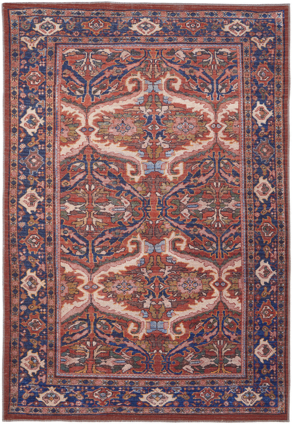 4 X 6 Red Tan And Blue Floral Power Loom Area Rug Image 8