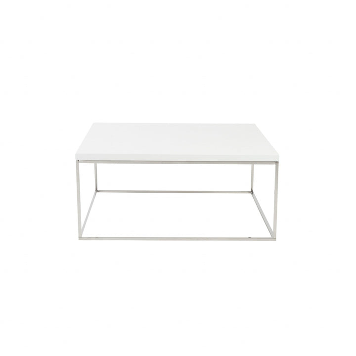 35" White And Silver Metal Square Coffee Table Image 1