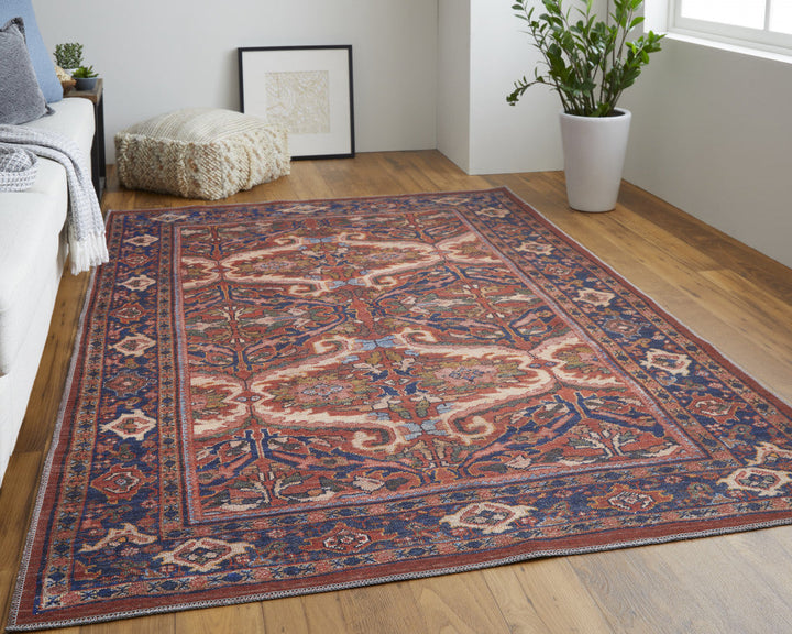 4 X 6 Red Tan And Blue Floral Power Loom Area Rug Image 9