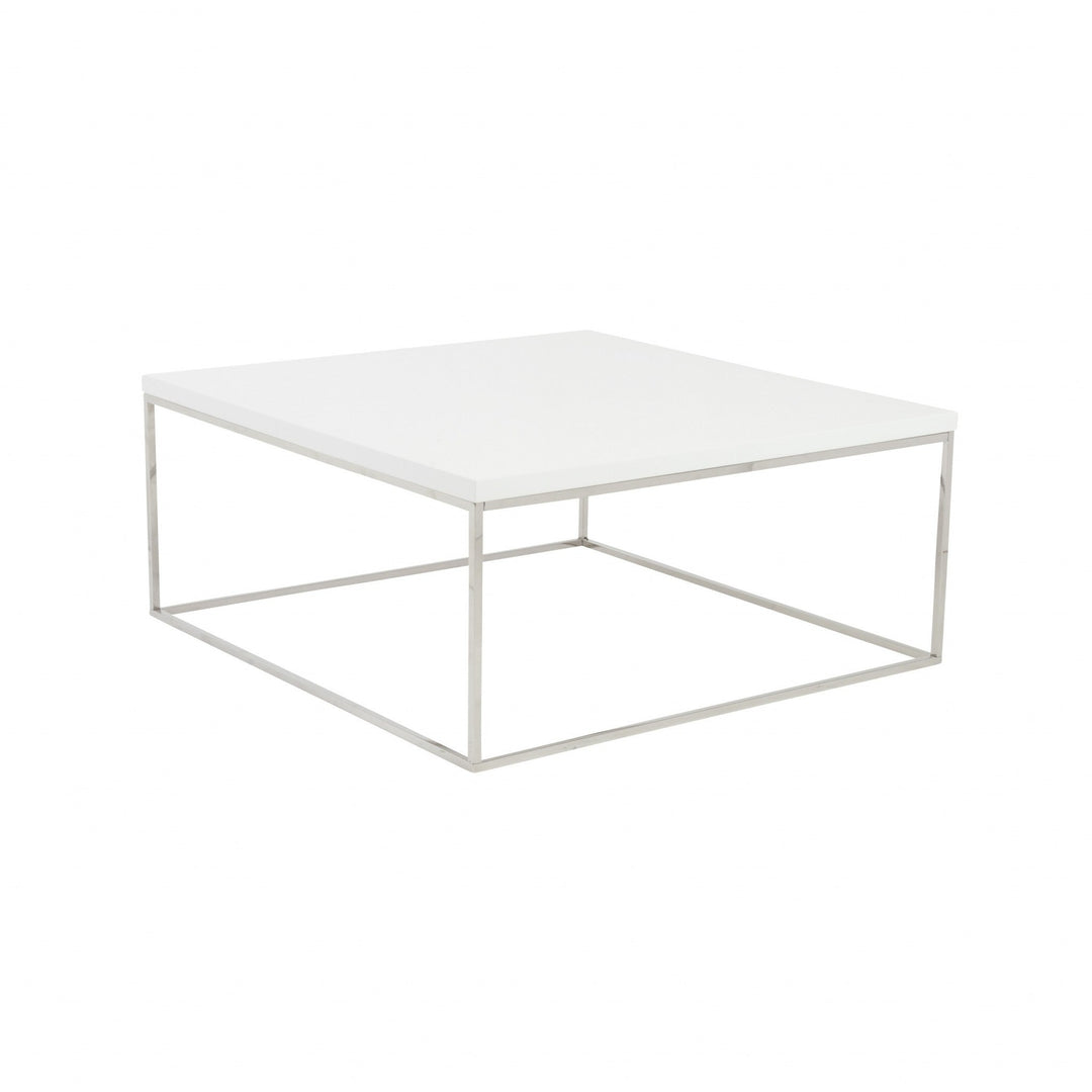 35" White And Silver Metal Square Coffee Table Image 2