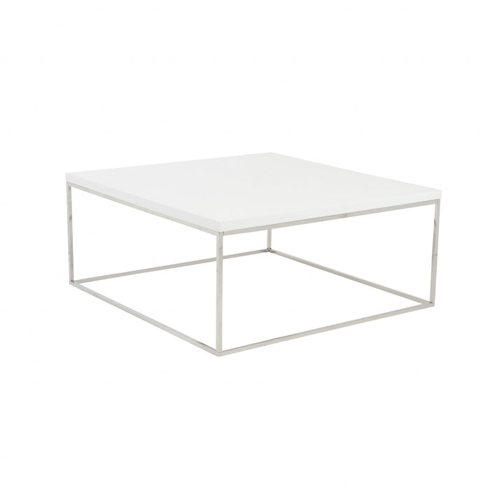 35" White And Silver Metal Square Coffee Table Image 2