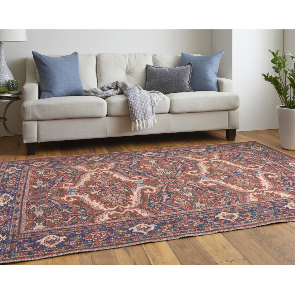 4 X 6 Red Tan And Blue Floral Power Loom Area Rug Image 11