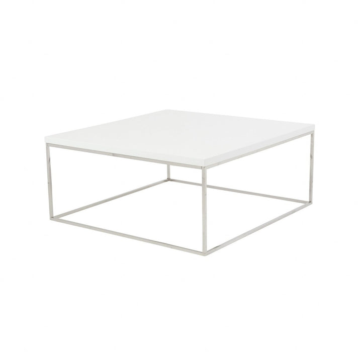 35" White And Silver Metal Square Coffee Table Image 5