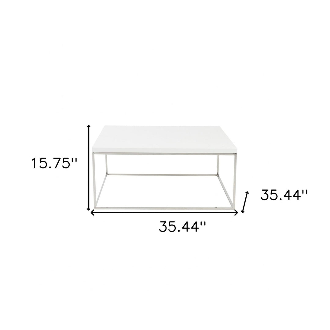 35" White And Silver Metal Square Coffee Table Image 6