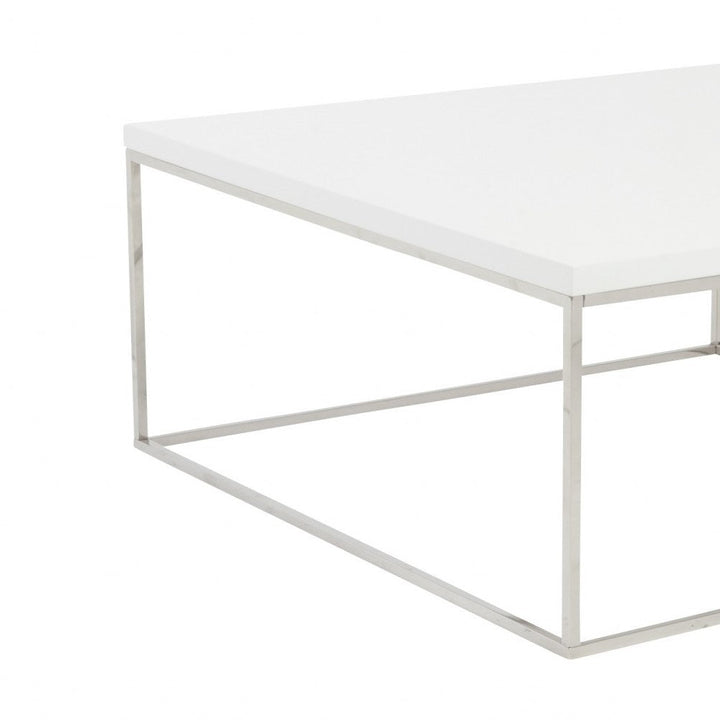 35" White And Silver Metal Square Coffee Table Image 7