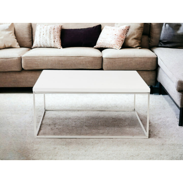 35" White And Silver Metal Square Coffee Table Image 8