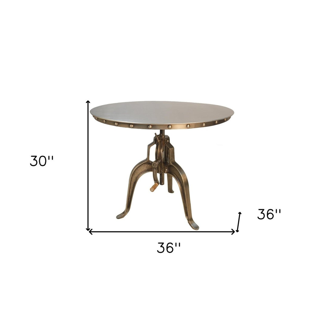 36" Antiqued Bronze Nickel Finish Adjustable Crank Round Top Dining Image 2