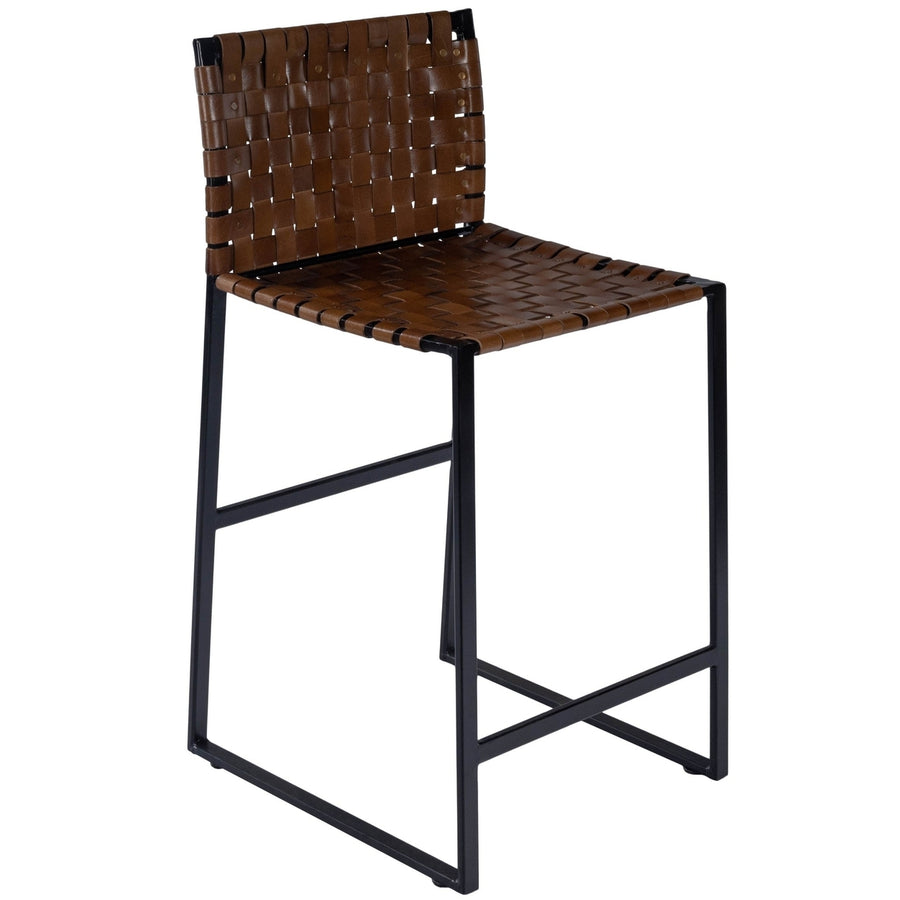 36" Brown And Black Leather And Iron Bar Chair Image 1