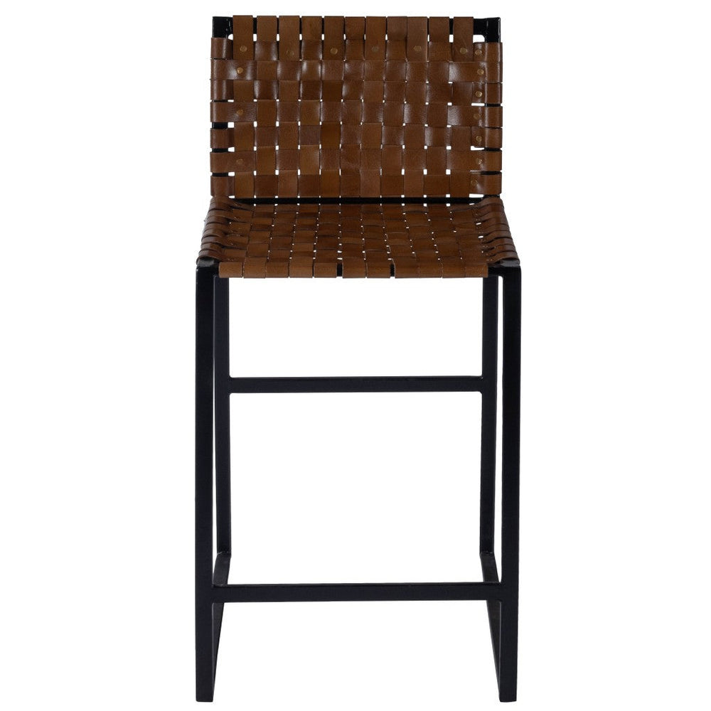 36" Brown And Black Leather And Iron Bar Chair Image 2