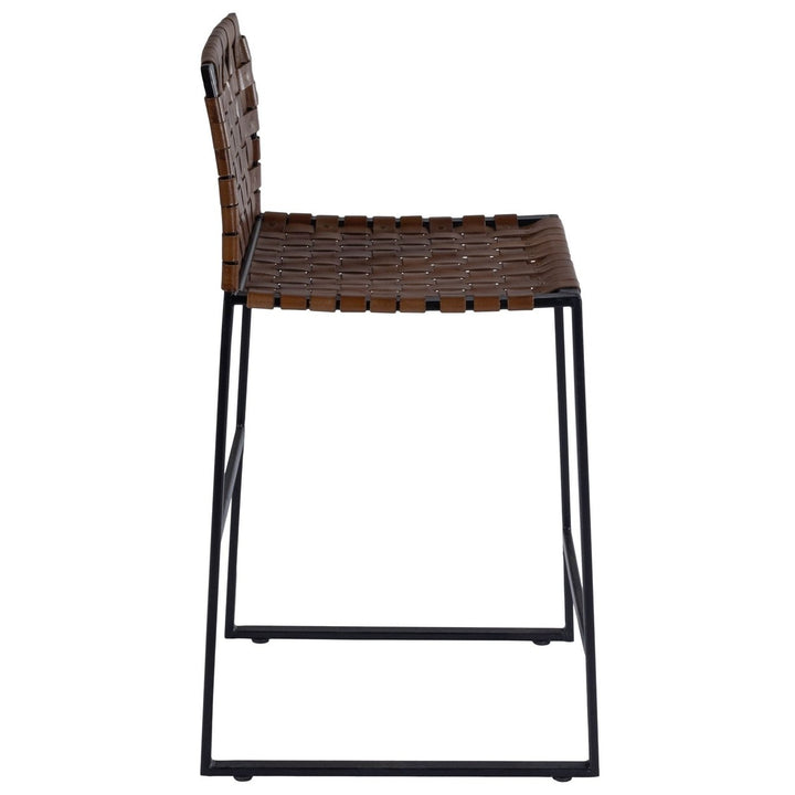 36" Brown And Black Leather And Iron Bar Chair Image 3