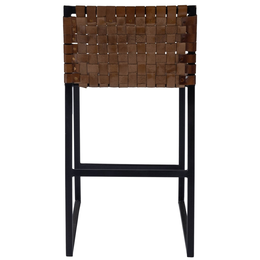 36" Brown And Black Leather And Iron Bar Chair Image 4