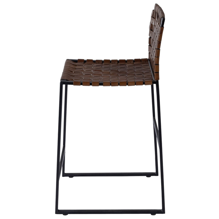 36" Brown And Black Leather And Iron Bar Chair Image 5