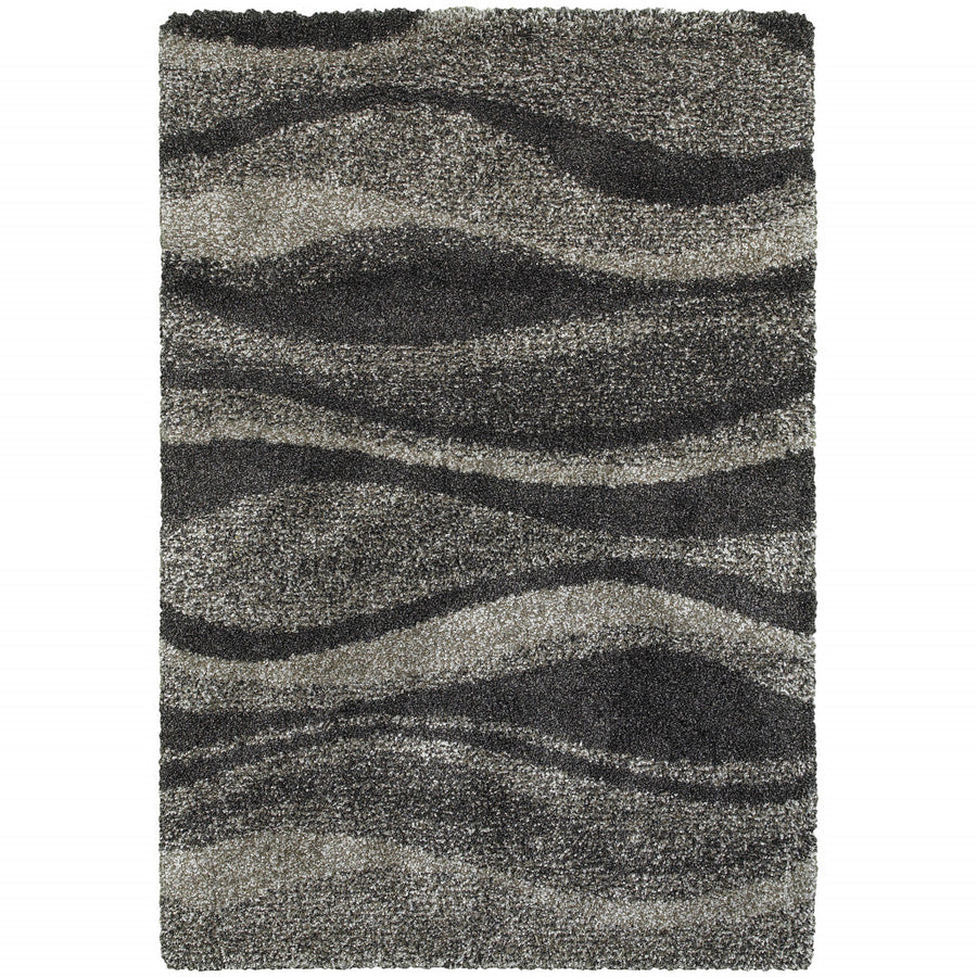 4 X 6 Charcoal Silver And Grey Abstract Shag Power Loom Stain Resistant Area Rug Image 1