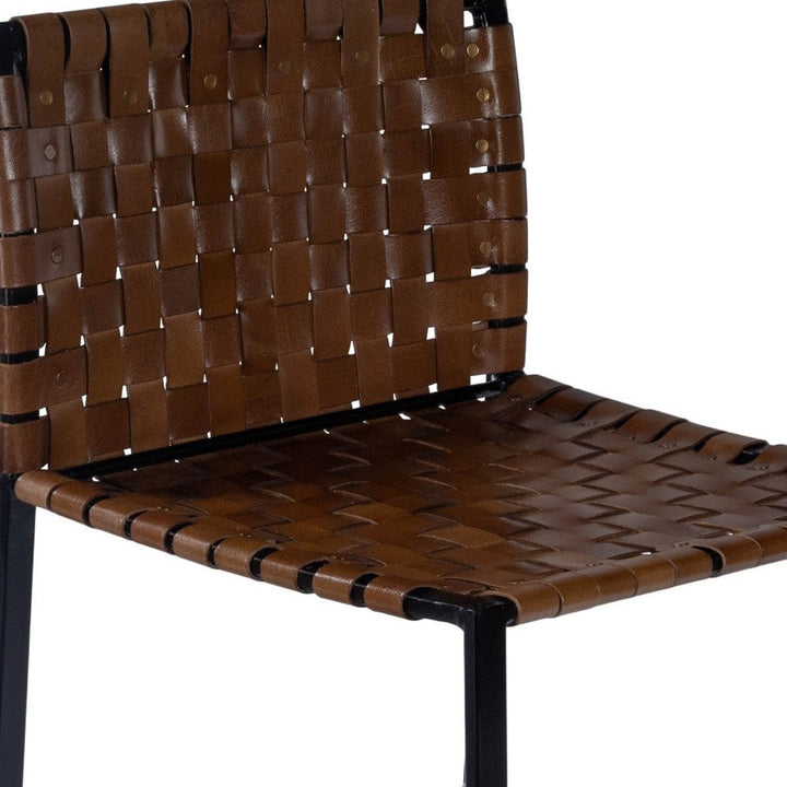 36" Brown And Black Leather And Iron Bar Chair Image 7