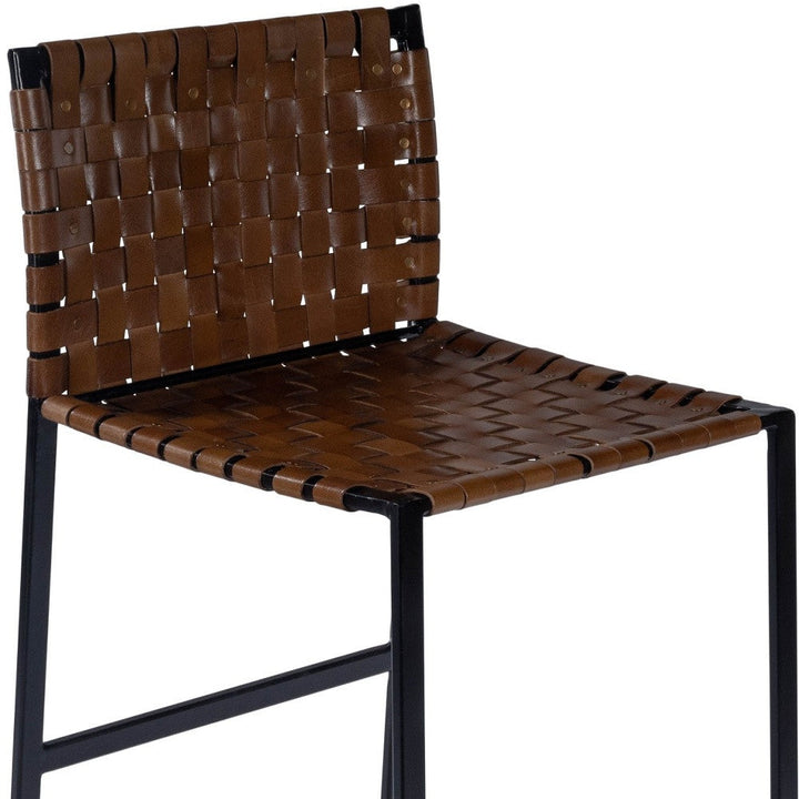 36" Brown And Black Leather And Iron Bar Chair Image 8