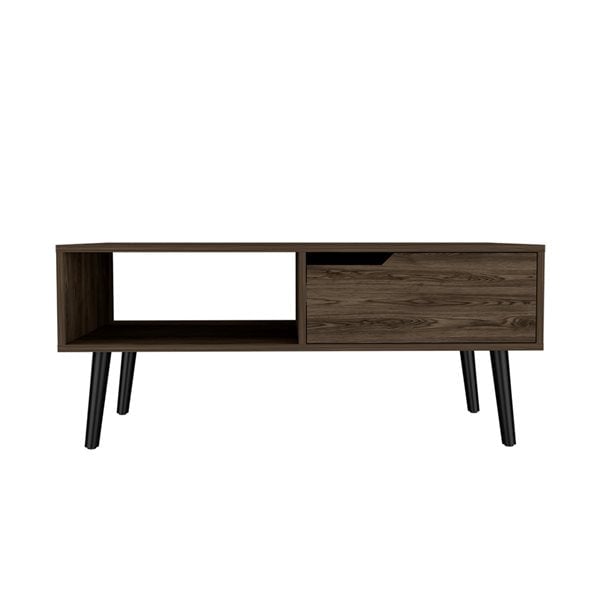 40" Brown And Black Coffee Table With Drawer And Shelf Image 1