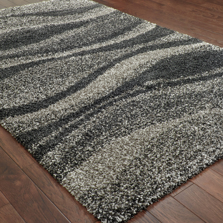 4 X 6 Charcoal Silver And Grey Abstract Shag Power Loom Stain Resistant Area Rug Image 3