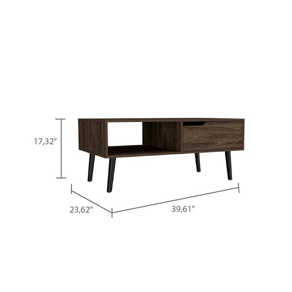 40" Brown And Black Coffee Table With Drawer And Shelf Image 3