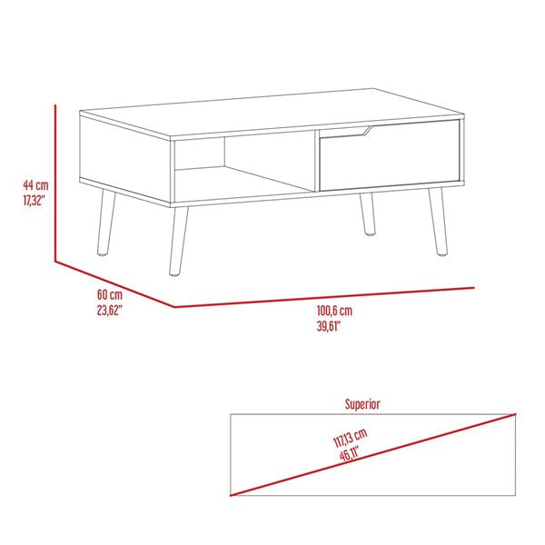 40" Brown And Black Coffee Table With Drawer And Shelf Image 6