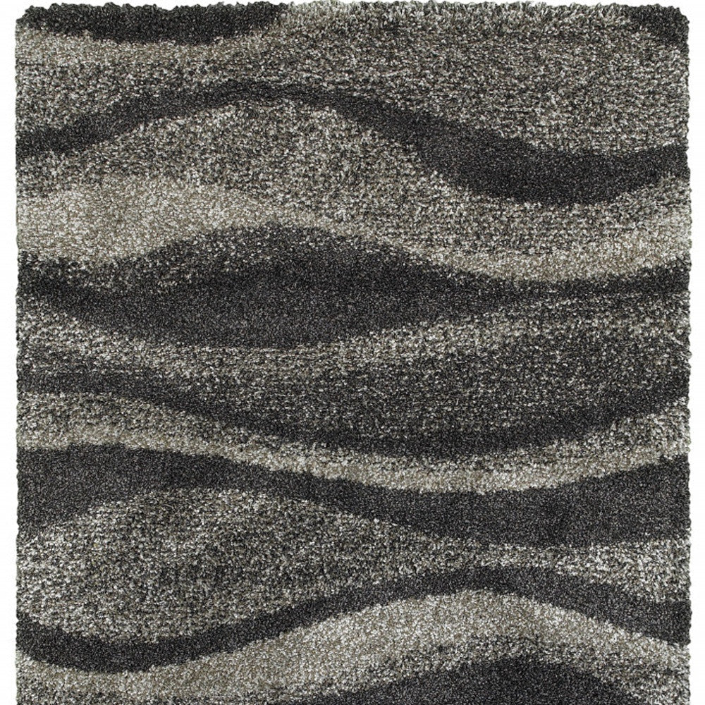 4 X 6 Charcoal Silver And Grey Abstract Shag Power Loom Stain Resistant Area Rug Image 7