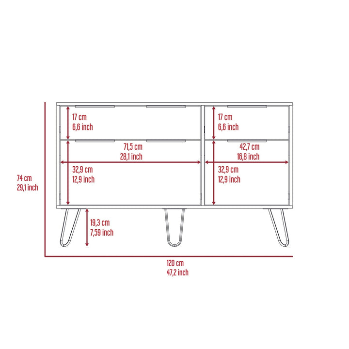 47" Brown And Black Four Drawer Double Dresser Image 3