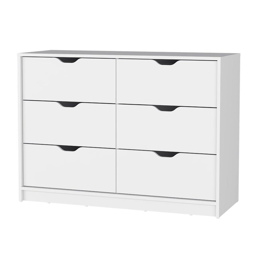 42" White Manufactured Wood Six Drawer Modern Dresser Image 1