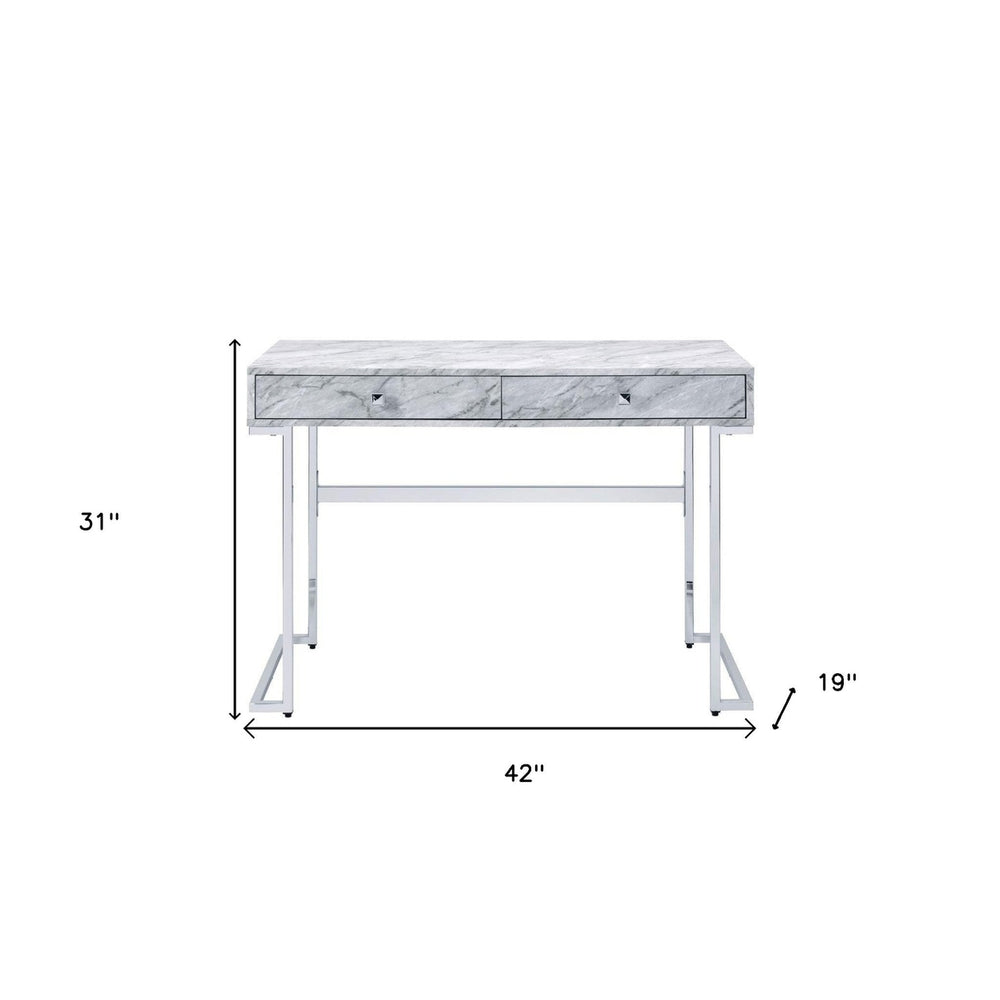 42" White Writing Desk With Two Drawers Image 2