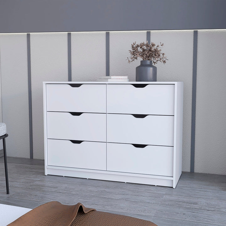 42" White Manufactured Wood Six Drawer Modern Dresser Image 2