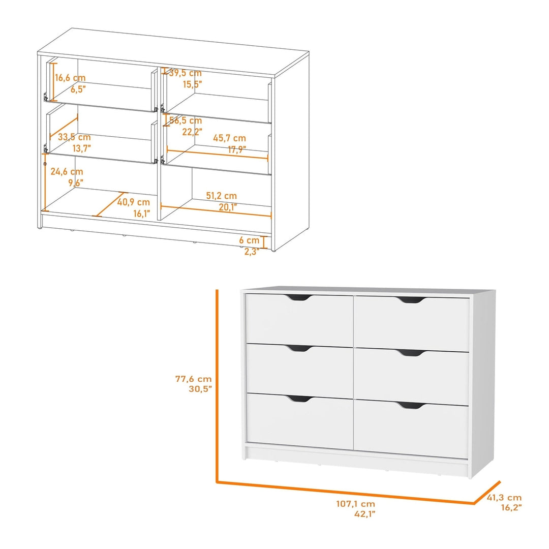 42" White Manufactured Wood Six Drawer Modern Dresser Image 4