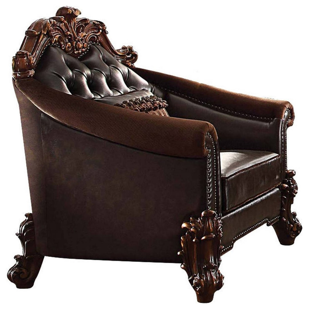 43" Dark Brown Faux Leather Tufted Barrel Chair Image 2