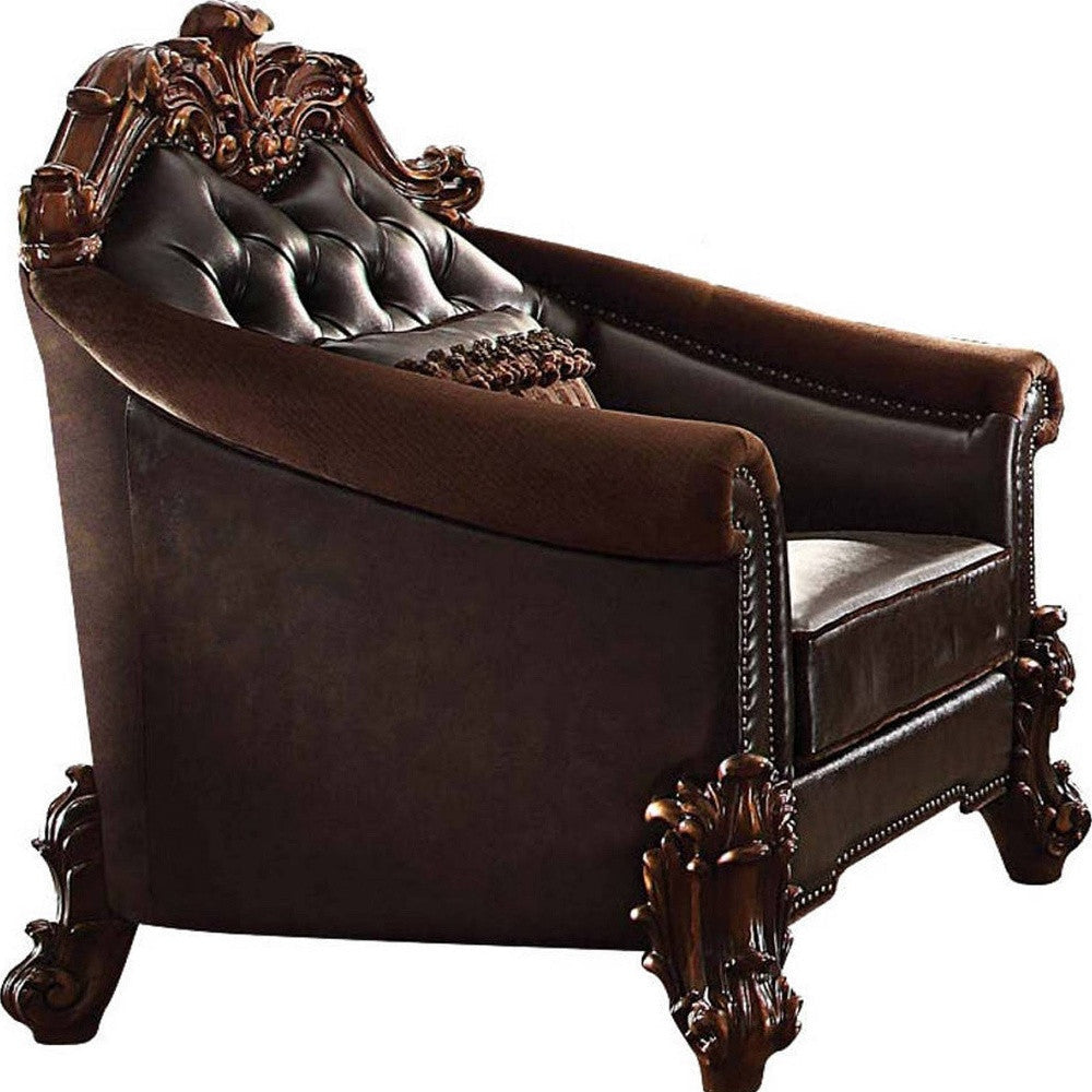 43" Dark Brown Faux Leather Tufted Barrel Chair Image 4