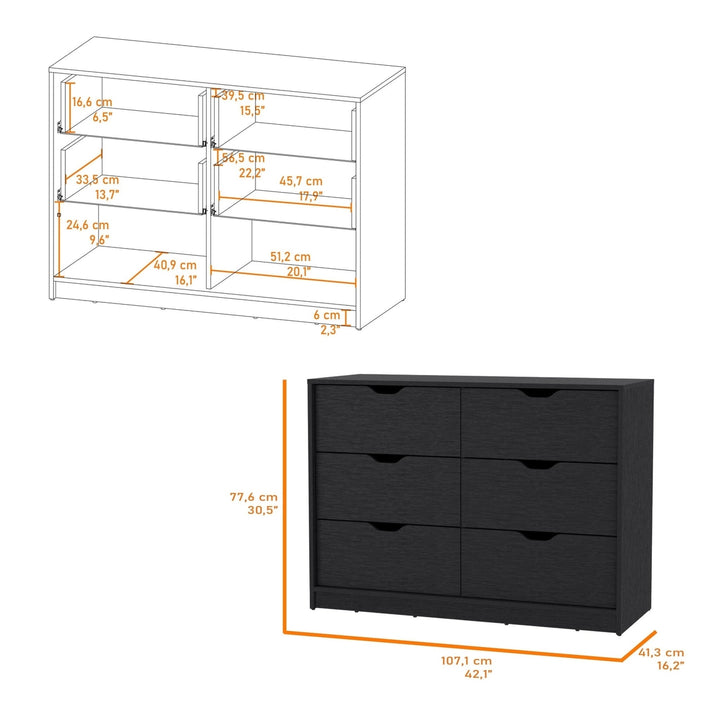 42" Black Manufactured Wood Six Drawer Modern Dresser Image 4