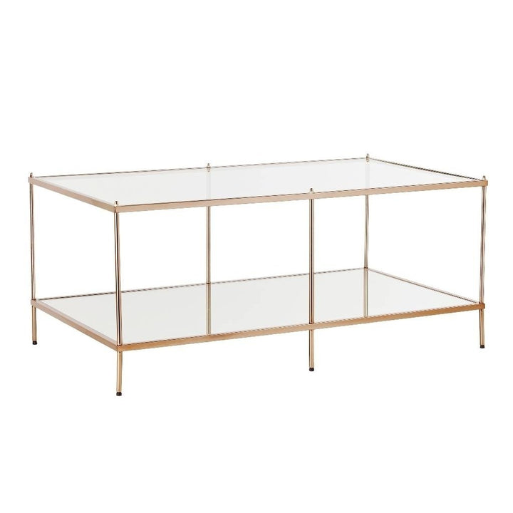 42" Gold Glass And Metal Rectangular Mirrored Coffee Table Image 1