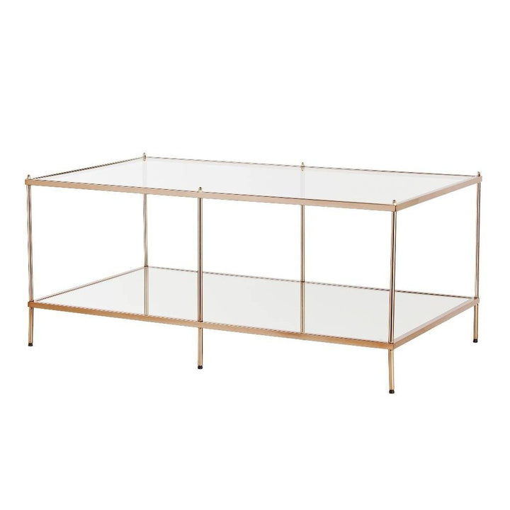 42" Gold Glass And Metal Rectangular Mirrored Coffee Table Image 2