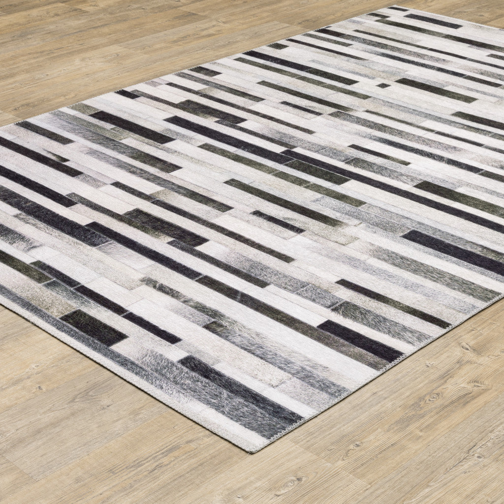 5 X 7 Grey Charcoal And Beige Geometric Power Loom Stain Resistant Area Rug Image 4