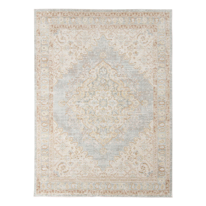 9 X 13 Blue and Gray Medallion Power Loom Distressed Area Rug Image 1